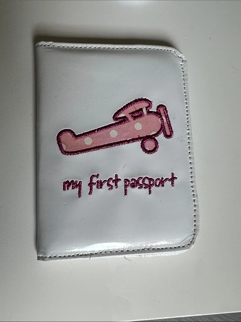 Kids 'My First Passport' White Passport Holder with Pink Airplane